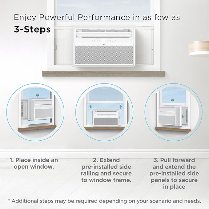 TCL 12,000 BTU Q-Series Smart Inverter Window AC, Ultra-Quiet 38dB Fan & 40dB Cooling, 38% Energy Saving, 3-Step Install, Open-able Window, Works with Smart Home Devices, Cools up to 550 Sq. Ft.