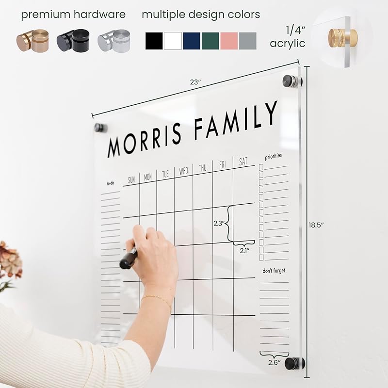 Personalized Clear Acrylic Calendar for Wall, Calendar Whiteboard for Wall, Dry Erase Wall Calendar, Wall Calendar Organizer System for Home (Block, Jade, 23"W x18.5"H)