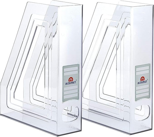 Acrimet Magazine File Holder, Durable Rack, Space-Saving Organizer (Plastic) (Clear Crystal Color) (2 pack)