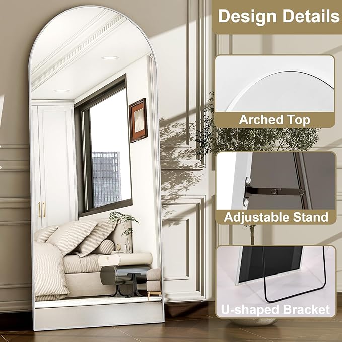 57" x 20" Arched Full Length Mirror - Wall Mounted/Floor Mirror Aluminum Alloy Frame Full Body Mirrors for Bathroom Living Room Bedroom and Entryway,Sliver