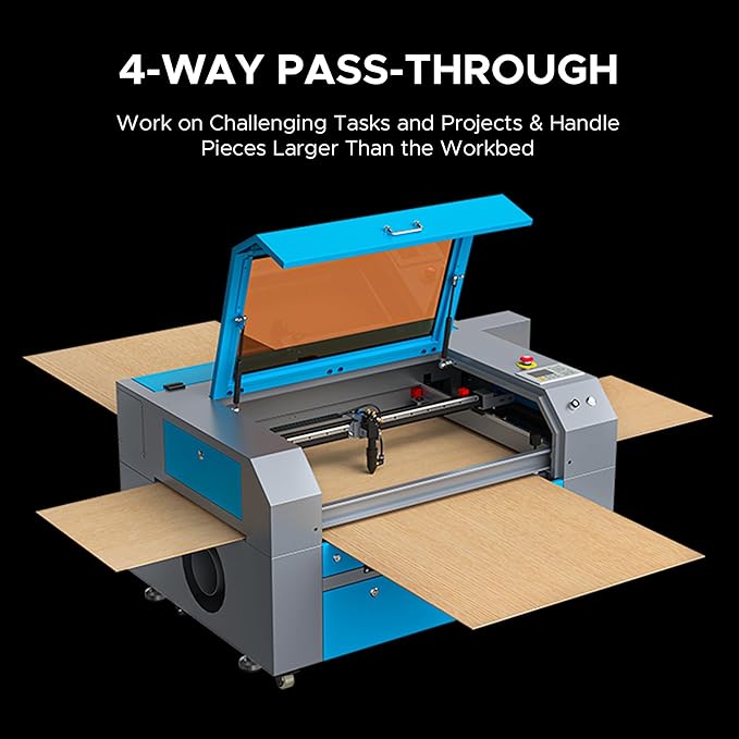 OMTech 90W CO2 Laser Engraver with Water Chiller, 28"x20" Cutting & Engraving Machine with Air Assist, 4-Way Pass, Caster Wheels, RDWorks, for Wood, Glass, Acrylic & More