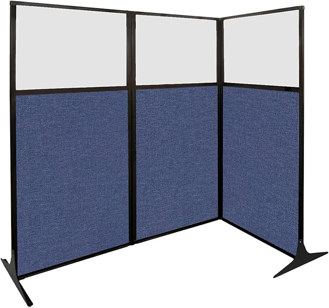Versare Workstation Partition | Portable Wall Divider | Modern Office Cubicle | Free Standing Privacy Screen | Flexible Work Space | 99" x 70" W/Window, Powder Blue Fabric Panels