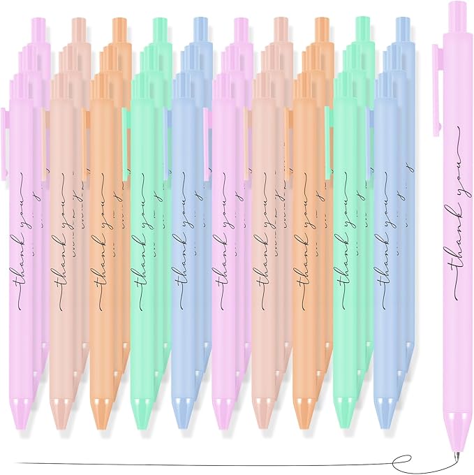 30pcs Thank You Pens Bulk Cute Multicolor Ballpoint Pen for Men Women Server Accessories Employee Holiday Appreciation Gifts for Teacher Office Back to School Party Favor (Macarons)