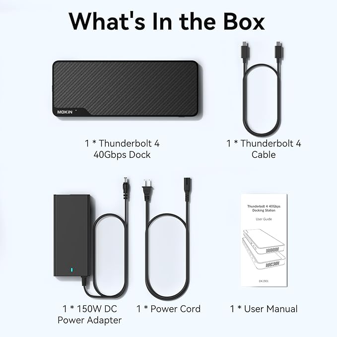 MOKiN Thunderbolt 4 Dock - 16 Ports, Laptop Docking Station Dual Monitor for MacBook, Docking Station 3 Monitors for Windows with Power Supply,TB4 Cable,Gigabit Ethernet（Thunderbolt™ Certified）