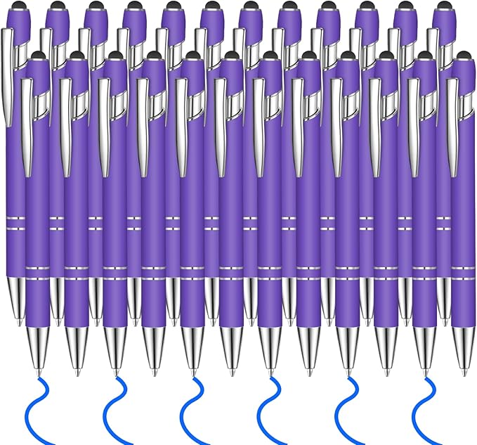24 Pcs Blue Ink Ballpoint Pen with Stylus Tip 2 in 1 Ballpoint Pen 1.0 mm Blue Ink Metal Stylus Pen for Touch Screens Coworkers, Family, Colleagues, Office (Purple)