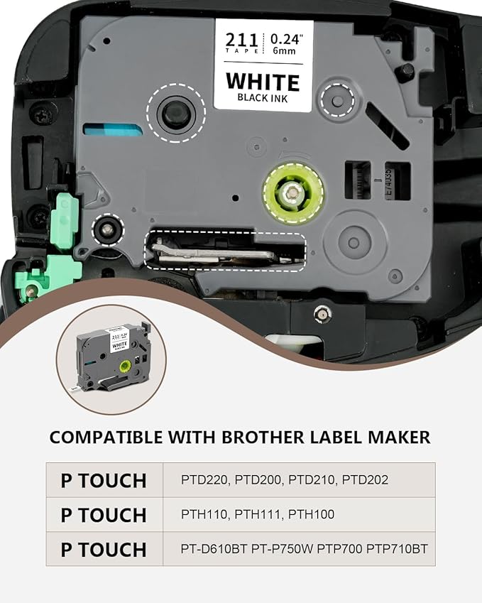 6-Pack 6mm 0.23" Multi-Color Label Tape Compatible for Brother P Touch Label Refills 1/4" Tze Tz Tape Laminated Work for PTD220 PTH100 PTH110 PTD202 PTD210, Clear/White/Red/Blue/Yellow/Green