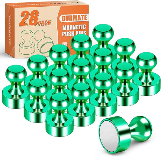 Strong Fridge Whiteboard Magnets, Tiny Magnetic Push Pins, 28PCS Green Metal Neodymium Magnet for Kitchen Accessories, Office Accessories, Fridge Accessories, Desk Accessories