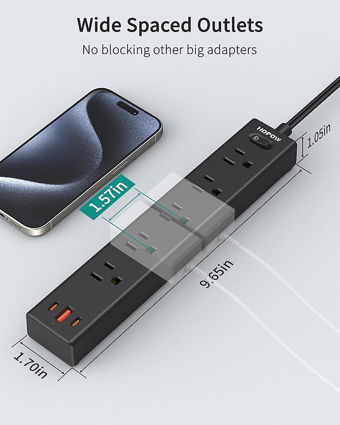 2 Prong Power Strip, 2 to 3 Prong Outlet Adapter with Polarized Plug, 1700J Surge Protector, 6ft Two Prong Extension Cord, 5 AC Outlets & 3 USB(5V 3.4A Max), Wall Mount for Non-Grounded Outlet