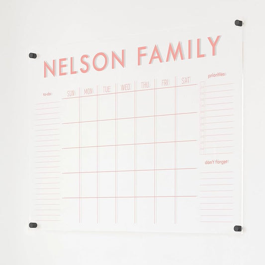 Personalized Clear Acrylic Calendar for Wall, Calendar Whiteboard for Wall, Dry Erase Wall Calendar, Wall Calendar Organizer System for Home (Block, Blush, 38"W x 26"H)
