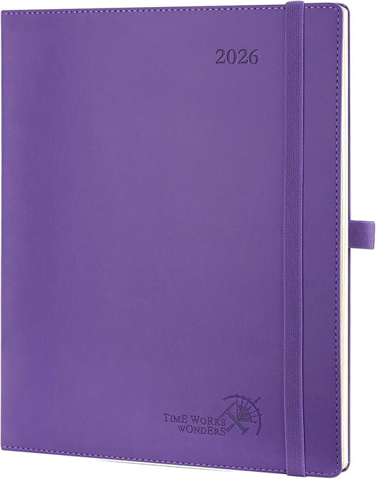 POPRUN 2026 Planner (Large - 8.5'' x 10.5'') - 2026 Weekly Calendar (Jan. 2026 - Dec. 2026) with Hourly Time Slots, Weekly/Monthly Appointment Book for Time Management - Leather Soft Cover - Purple
