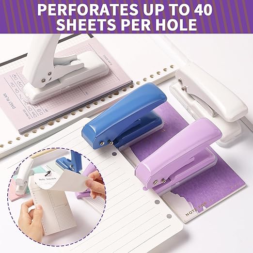 Single Hole Punch, 40 Sheets Punch Capacity, Kaluofan Hole Puncher Single, Small Hole Punch with Non-Slip Removable Base, One Hole Puncher for Crafts, Scrapbooks, Paper, Chipboard