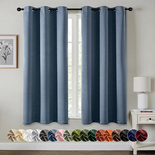 MIULEE Stone Blue Blackout Curtains for Bedroom Living Room 63 Inches Long 2 Panels, Thermal Insulated Room Darkening Drapes Solid Grommet Top Noise Reducing Light Blue Window Treatments 40x63 Inch