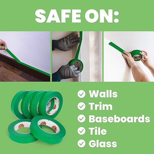 Green Painters Tape Multi-Surface Masking Tape 0.94 inch x 60 Yard, Indoor and Outdoor Painting Tape, Residue Free Easy Removal with Sharp Lines, Paint Tape for Walls, Auto, Home, 36Rolls
