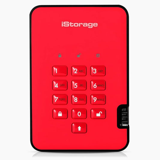 iStorage diskAshur2 HDD 2TB Red | Secure portable hard drive | Password protected | Dust & water resistant | Hardware Encryption
