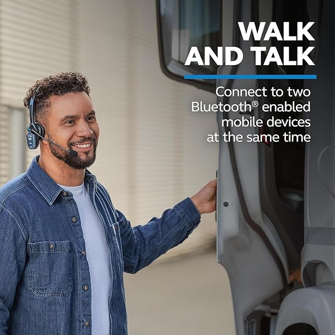 BlueParrott B250-XTS Mono Bluetooth Wireless Headphones 91% Noise Canceling Over Head Trucker Headset with Mic, Lightweight Design with Adjustable Headband, 20 hrs. Talk Time, Blue