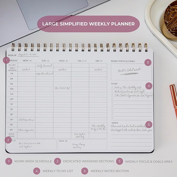 Undated Weekly Schedule | Business Planner | 8.25” x 11.75” ADHD Organizer | Premium Multi-Layout Schedule | White | Landscape Layout