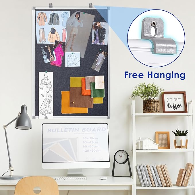Fabric Notice Pin Board Bulletin Board for Home Office Classroom,Wall-Mount,Black Felt,36x24inches