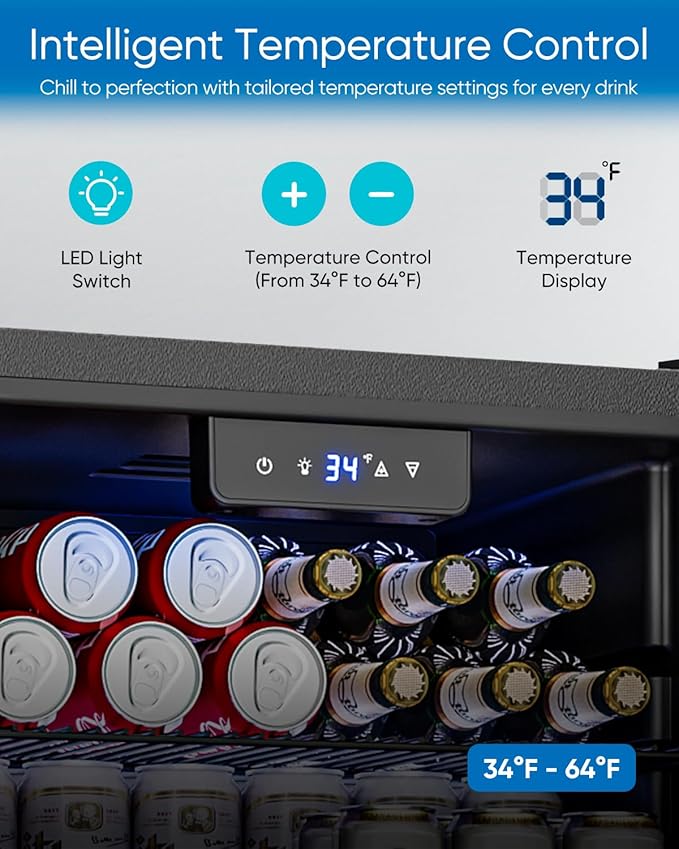 3.2 Cu.Ft Mini Fridge with Glass Door - 126 Can Beverage Refrigerator Cooler for Drink Beer Wine Soda, Small Refrigerator for Bedroom Office Bar Dorm, 4 Adjustable Shelves, Silver