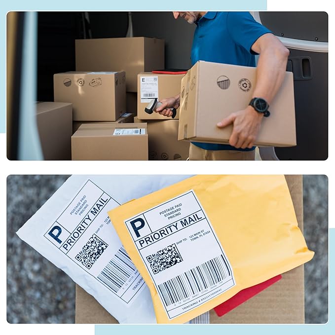 L LIKED 500 Fanfold 4 x 6 Thermal Labels, with Perforated Line Shipping Labels, Compatible with Zebra & Rollo Printer, White, Commercial Grade