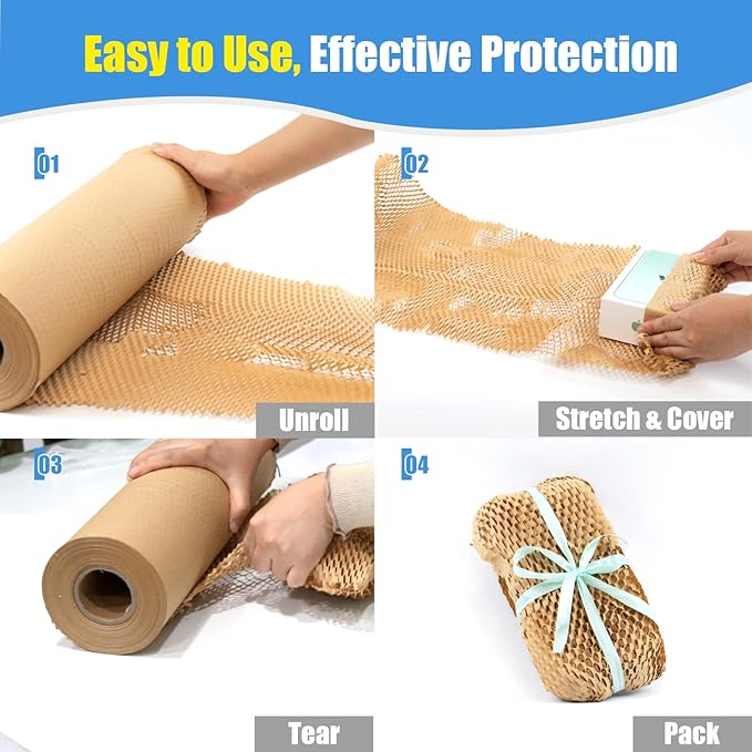 Moving Supplies Honeycomb Packing Paper for Dishes and Glassware 15 Inches * 820 Feet, Large Bubble Cushioning Wrap Roll Eco Friendly Packaging Shipping Material, Sustainable Box Void Filler