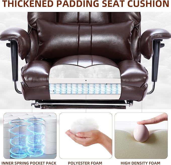 Big and Tall Office Chair 500lbs Wide Seat Executive Office Desk Chair High-Back Office Task Chair with Foot Rest, Ergonomic Lumbar Support Computer Office Chairs for Heavy People(Brown)