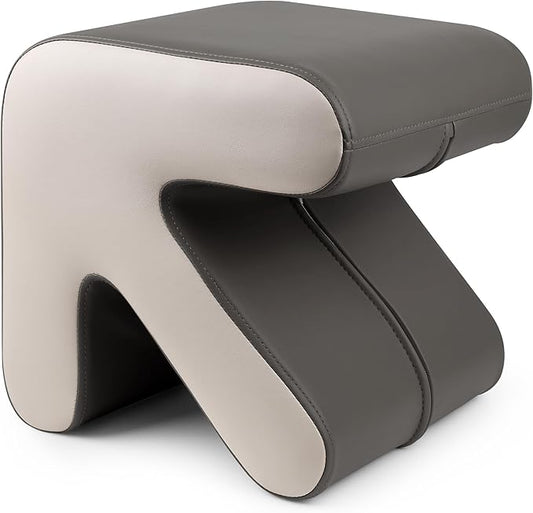 H&B Luxuries Ottoman, Foot Stool with Creative Shape, Napa Leather Ottomans, Removable Outer Foot Rest, No Assembly Required, Ottoman for Living Room, Bedroom, Entrance, Gray White