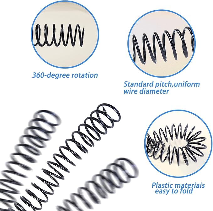 Rayson 25.4mm Plastic Spiral Coil Binding 3:1 Pitch, 1 inch, 210 Sheets Capacity Black Coil Binding Spines - Versatile for Office and Educational Tasks, Pack of 50