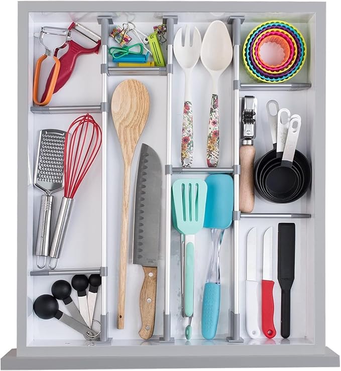 Practical Comfort Aluminum Drawer Organizer for Kitchen Utensils Silverware Flatware 9 Dividers Set | MEDIUM | UPGRADED VERSION
