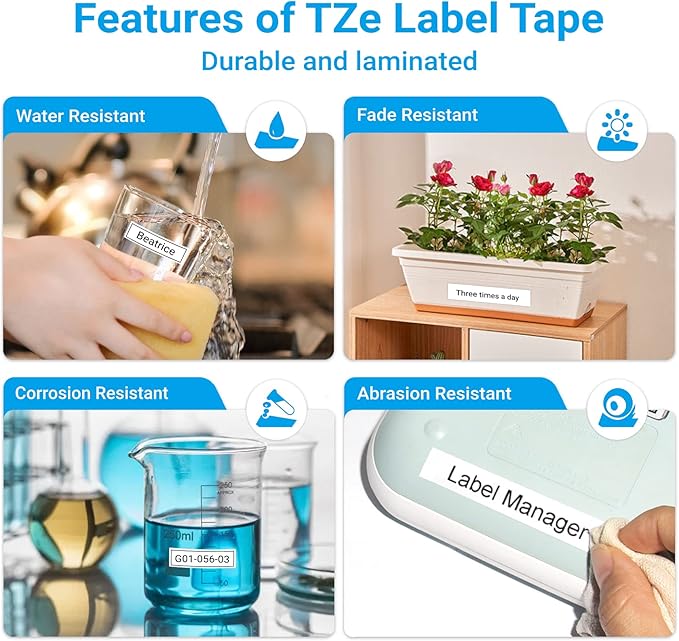 6-PK Replacement for Brother TZe-231 P Touch Label Tape 12mm 0.47 Laminated Black on White, Label Maker Tape TZ-231 for Brother Ptouch Label Maker PT-D220 D210 H110 D400 D600 1880 1900