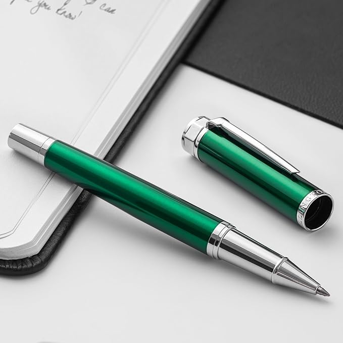 Luxury Rollerball Pen Set - Smooth Writing, Elegant Design, Quick-Drying, Refillable Liquid Ink, 2 Refills (Black, Blue), Ideal for Professionals, Students