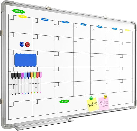 Polegas 24" X 36" Magnetic Dry Erase Board Whiteboard with Lines, Wall Hanging Monthly Calendar to Do List Schedule Board