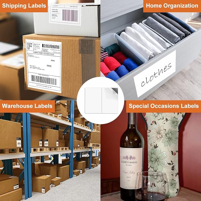 BESTEASY 1000 Half Sheet Self Adhesive Shipping Labels, Laser/Ink Jet White Blank Shipping Labels 8.5" x 5.5" Address Labels (500 Sheet Total 1000 Labels)