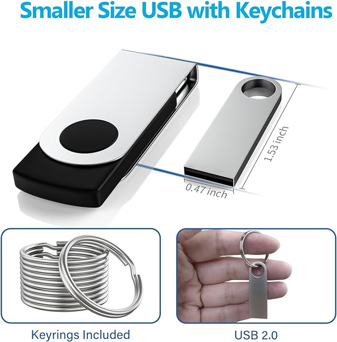 ABLAZE 16GB Flash Drive 2 Pack, Metal USB 2.0 Thumb Drives with Keychains USB Stick Pendrive (Sliver)