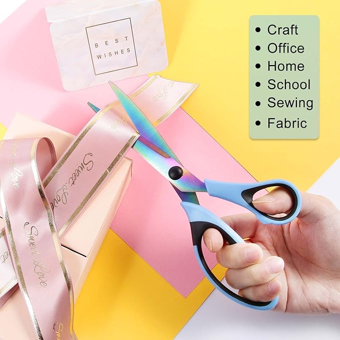 8.5" All-Purpose Scissors, 3-Pack Bulk Ultra Sharp Blade Shears, Comfort-Grip Sturdy Scissors for School, Office, Home, Sewing, Fabric, Craft Supplies, Right/Left Handed