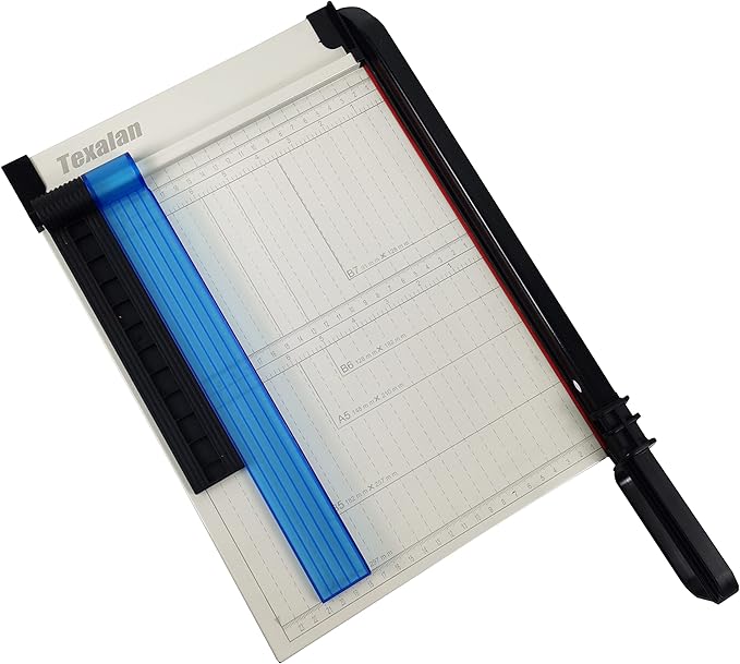 TEXALAN(R) Paper Cutter Letter Size Paper Trimmer 12” Cut Length 12 Sheet Capacity Guillotine Paper Photo Cutter with Magnet Clamp, Paper Guide, Size Guideline