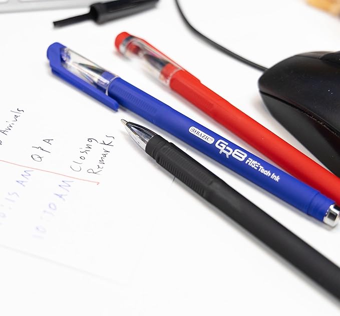 BAZIC Oil Gel Ink Pen, GR8 Assorted Colors w/Rubberized Barrel, 0.7 mm Medium Point Smooth Writing, for Office School (3/Pack), 1-Pack