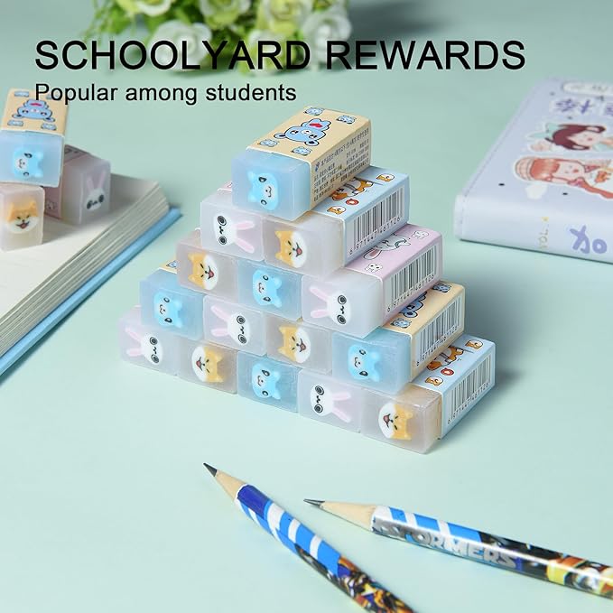 18Pcs Cute Animal Erasers for Kids Bulk, Kawaii Fun Pencil Jelly Erasers for School Classroom Supplies Prize Gifts Party Favors