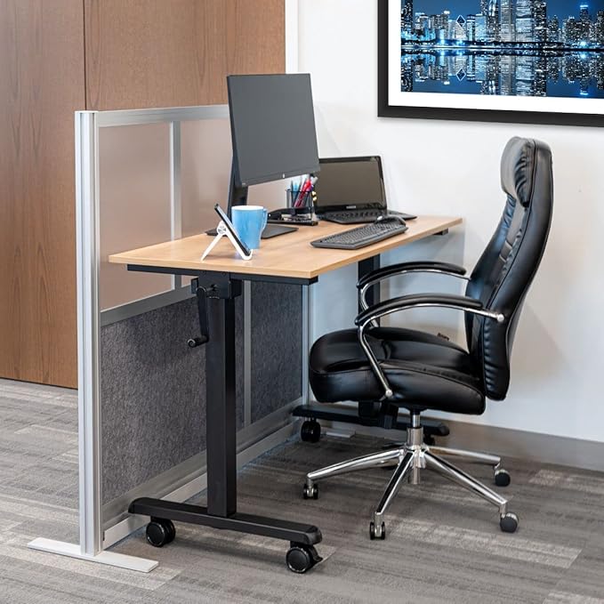 Stand Up Desk Store Expanse Modular Wall | 53'' x 48'' Wall | Expandable Partition Room Divider with Rearrangeable Frosted Acrylic & Sound Absorbent Panels (Silver Frame)