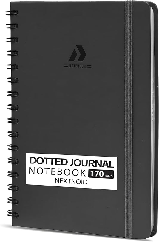 Hardcover Dotted Spiral Journal Notebook For Women & Men - 170 Pages, Spiral Dotted Notebook for Work & Note Taking, Journal for Writing, Drawing - A5 Grey