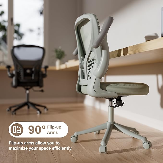 GYI Computer Desk Chair, Ergonomic Office Desk Chairs with Mesh Back, Adjustable Lumbar Support, Height, 3D Flip-up Arms, Wheels, Rocking Function, Grey