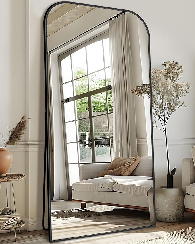 Antok Full Length Mirror, 78"x38" Floor Mirror Freestanding, Arched Floor Standing Large Full Body Mirror with Stand for Bedroom, Hanging Mounted for Living Room, Black