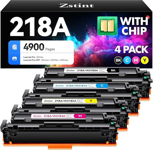 218A Toner Cartridge 4-Pack High Yield with Chip Replacement for HP 218A 218X Toner Cartridge Compatible with HP Color Laserjet Pro MFP 3301cdw 3301fdw 3301sdw Pro 3201dw Printer W2180A Ink (B/C/Y/M)
