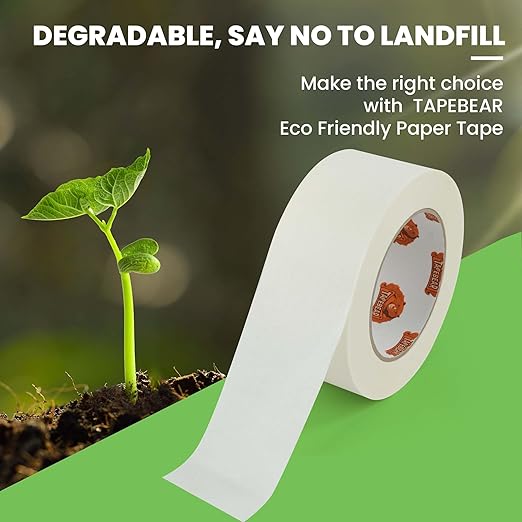 Eco-Friendly Kraft Paper Tape 2Inch x 55Yard, White Paper Packing Tape, Biodegradable Recyclable Packaging Tape Self Adhesive Box Tape for Shipping, Sealing, Moving, 6Rolls