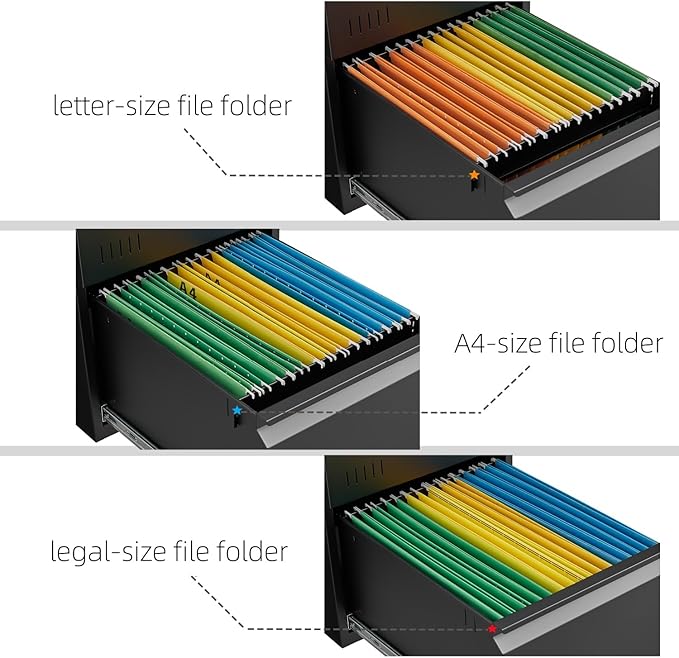 2 Drawer File Cabinet with Lock, Vertical File Cabinets for Home Office, Printer Stand, Heavy Duty Steel Office Storage Cabinet for Letter/Legal/A4, Assembly Required(Black)