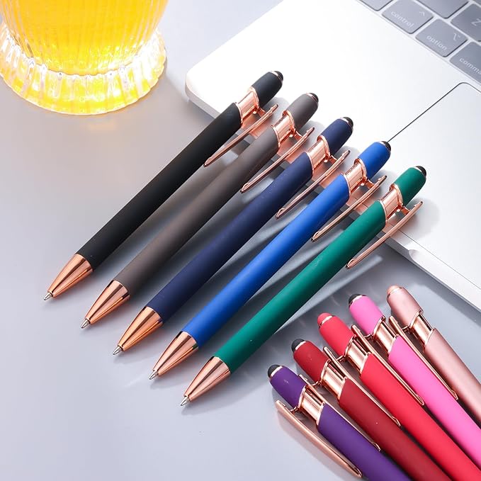 12 PCS 2 in 1 Stylus Ballpoint Pen with Stylus Tip, 1.0 mm Black Ink Metal Pen Stylus Pen for Touch Screens (12 Colors-2)