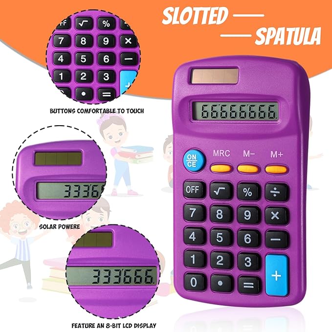 24 Pieces Basic Calculators for Students Small Pocket Size 8 Digit Display Mini Calculators Dual Powered Handheld for School Desktop Home(Purple)