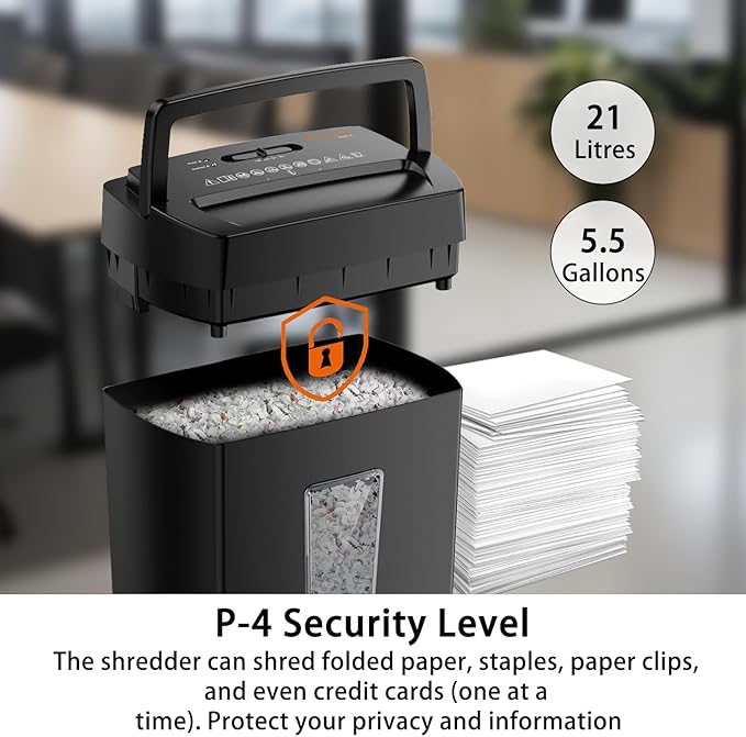 Bonsaii 12-Sheet Cross Cut Paper Shredder, P-4 High Security, Shreds Paper, Credit Cards, Staples, Clips, CDs, 5.5 Gal Home Office Heavy Duty Shredder with Transparent Window, Black