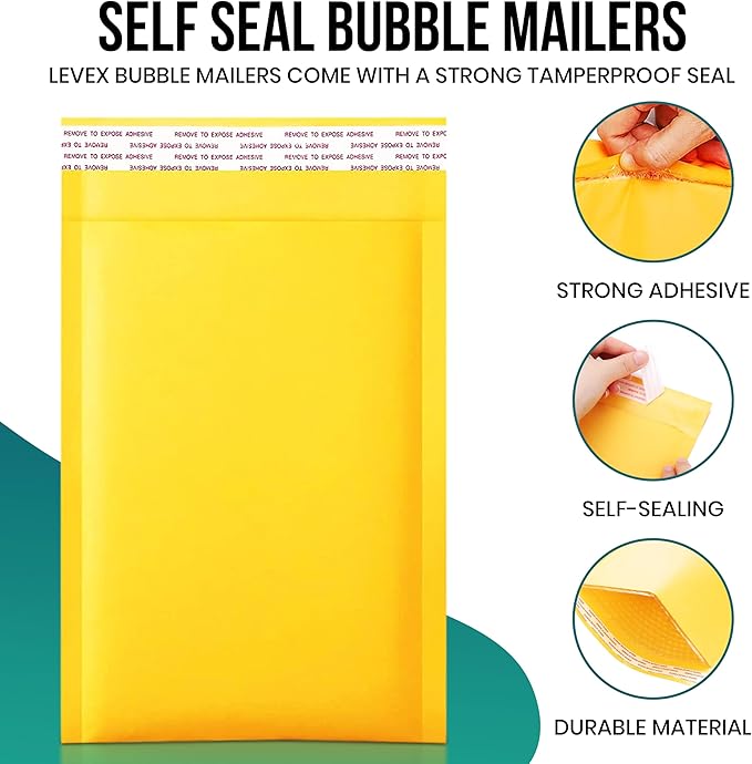 Levex - #7 14.25" x 20 [100 Pack) Kraft Bubble Mailers, Padded Envelope Mailers, Packing Envelope & Mailing Bags for Shipping