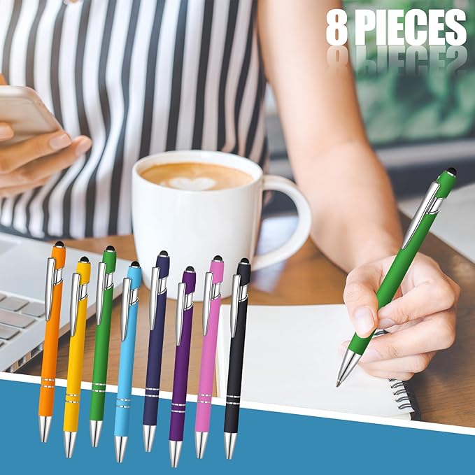 24 Pcs Blue Ink Ballpoint Pen with Stylus Tip 2 in 1 Ballpoint Pen 1.0 mm Blue Ink Metal Stylus Pen for Touch Screens Coworkers, Family, Colleagues, Office (Multicolor)