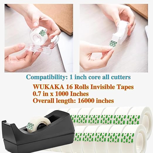 16 Rolls Invisible Tape 0.7 in x 980 Inches 1 inch Core, for Office, Home, School